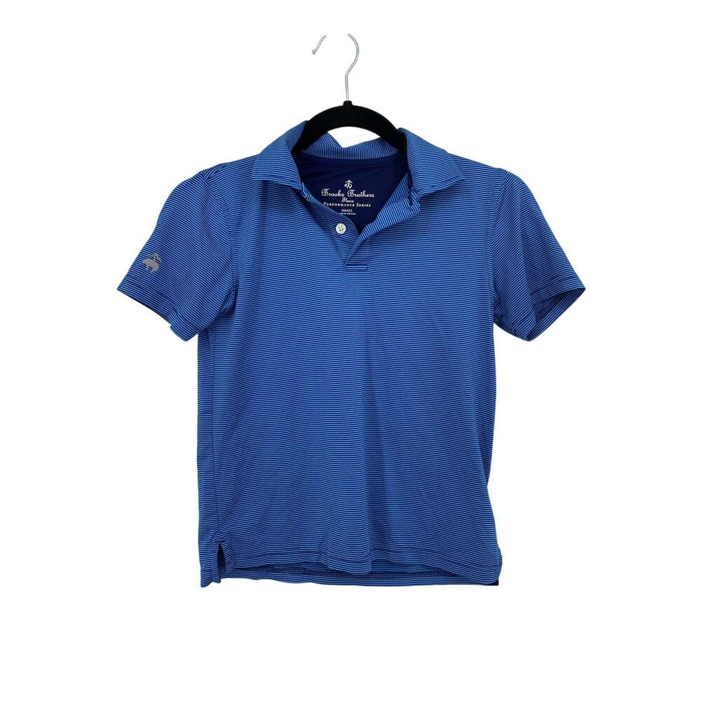 Brooks Brothers Performance Series Micro Stripe Polo Shirt Boys Small Blue Logo